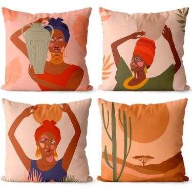 Imagem de Kit 4 Capas De Almofadas Decorativas Mulher Negra 42x42