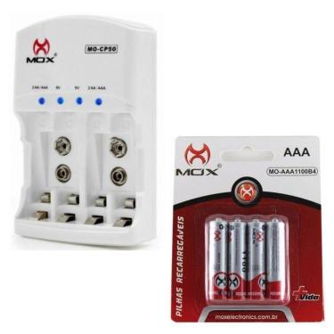 Imagem de Carregador de Pilhas e Baterias com 4 Pilhas Aaa 1100 Mah Mox