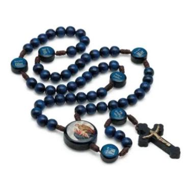Imagem de Terço Madeira Azul Cordão 8mm Eu Rezo pela minha família