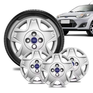 Imagem de Jogo 4 Calota Ford Fiesta Aro 14 Prata Emblema Azul