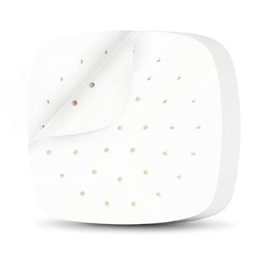Imagem de Forros de papel pergaminho para fritadeira a ar, 200 peças de forros quadrados, folhas de papel pergaminho perfurado para assar, papel pergaminho HOFHTD para fritadeira a ar e cesta vaporizadora de bambu (branco)