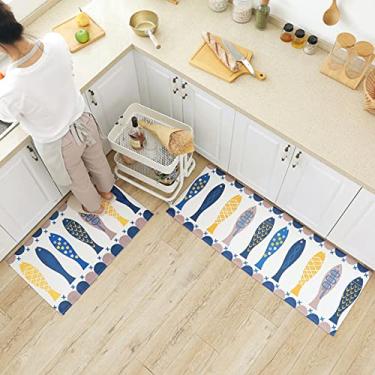 Imagem de youyoucool Tapete de cozinha, 2 peças, tapetes e tapetes de cozinha, tapete acolchoado antifadiga, conjunto de tapetes de cozinha antiderrapantes à prova d'água para cozinha, escritório, pia 51 x 78