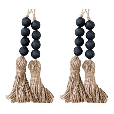 Imagem de Healifty 4 Pcs Wooden Farmhouse Wood Bead Garland Wooden Beads Decor Door Hanger Wood Bead Ball Garland Pastoral