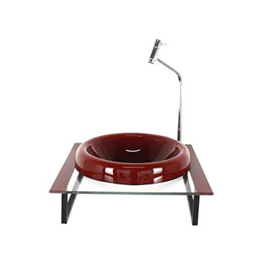 Imagem de GABINETE COM CUBA DE VIDRO CHAPEU 10MM COM TAMPO 40CM VERMELHO CEREJA