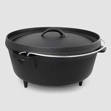 Imagem de ExcelSteel Com alça e base de perna, panela de cozinha temperada a óleo, perfeita para cozinha ao ar livre, acampamento, forno, holandês, campista, ferro fundido de 6 litros, preto