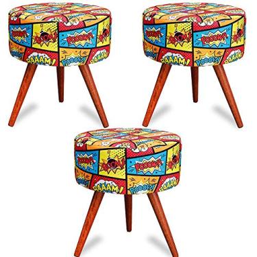 Imagem de Kit 3 Puff Cama Inbox Boom Redondo com Pés em Madeira Maciça Tecido Suede