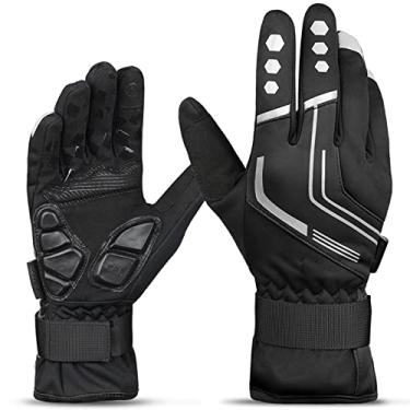 Imagem de Luvas de ciclismo inverno masculinas dedo inteiro engrossado bloqueio de vento quente tela sensível ao toque motocicleta equipamento de mountain bike, preto, GG