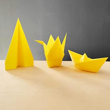 Imagem de Trio Origami P - Pássaro Tsuru, Avião E Barquinho/Decoração, Origami 3d - Toque 3D Cor:Amarelo