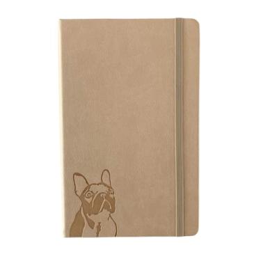 Imagem de Caderno de cachorro de capa dura A5 - couro PU preto, páginas forradas de 100 g/m², marcador de livro, caderno ou diário (buldogue francês (bege))