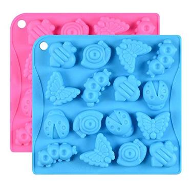 Imagem de 2 moldes de silicone para insetos com 16 cavidades, moldes de borboleta, caracol para joaninhas, insetos para abelhas, chocolate, doces, moldes de cera de giz derretido, mini molde de sabão, bandeja de cubo de gelo (cores aleatórias)