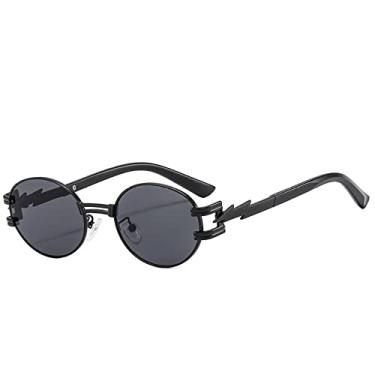 Imagem de Óculos de sol redondos de metal fashion Steampunk femininos masculinos designer de proteção solar óculos de sol hip hop vintage tons góticos, preto preto C1, tamanho único