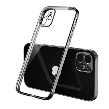 Imagem de Capa transparente de silicone de moldura quadrada de luxo para iPhone 11 12 13 14 Pro Max Mini X XR 7 8 Plus SE 3 Capa traseira transparente, preta, para iPhone 6 6s