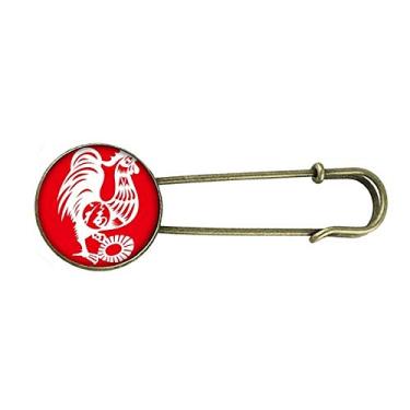 Imagem de Ano de galo animal China zodíaco retrô broche de metal clipe jóias
