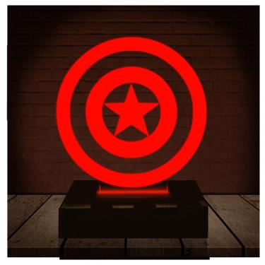 Imagem de Luminária Led 3d Capitão América Escudo Marvel Heroi Abajur