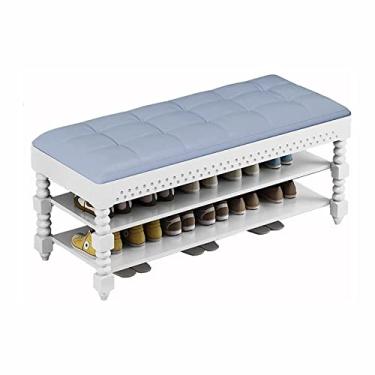 Imagem de Banco de armazenamento, madeira maciça 3 camadas vintage sapateira banco de armazenamento otomano com almofada de assento acolchoada para hall de entrada sala de estar roxo /1415 (Color : Onecolor,