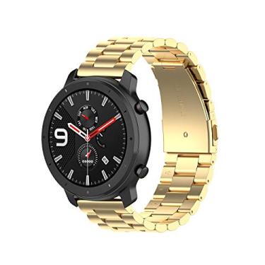 Imagem de Pulseiras NSmart compatíveis com Amazfit GTR 47MM / GTR 2 / GTR 2e / GTR 3 / GTR 4 (Ouro 3 elos)