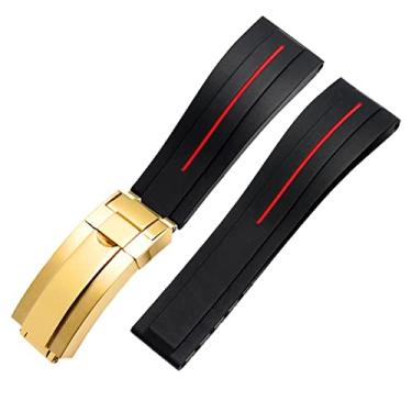 Imagem de HAODEE Pulseira de silicone para pulseira de relógio Rolex com fivela dobrável Sport 20mm 21mm pulseira de relógios de pulso de borracha masculina (cor: linha vermelha ouro, tamanho: 21mm)