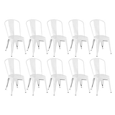 Imagem de Loft7, Kit 10x Cadeiras Iron Tolix Design Industrial em Aço Carbono, Sala de Jantar, Cozinha, Bar, Restaurante e Varanda Gourmet - Branco