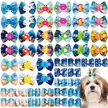 Imagem de JpGdn 50 peças de laços de cabelo para cães pequenos e médios, animais de estimação, laços de laço com laço de cabelo com faixa de borracha, flores de cabelo, acessórios de cuidados