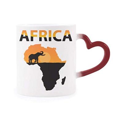 Imagem de Caneca Africa Mapa Savanna Elefante Vida Selvagem Sensível ao Calor Caneca de Grés Mudança de Cor Vermelha