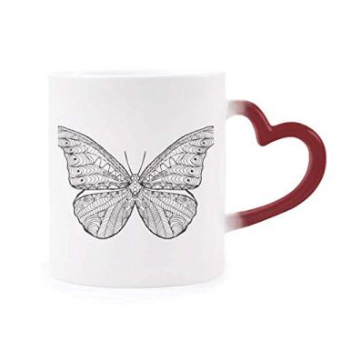 Imagem de Linda caneca sensível ao calor com desenho de animal de borboleta, caneca de grés que muda de cor vermelha