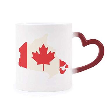 Imagem de Caneca vermelha com símbolo de folha de bordo vermelho bandeira do Canadá sensível ao calor Caneca de grés que muda de cor vermelha