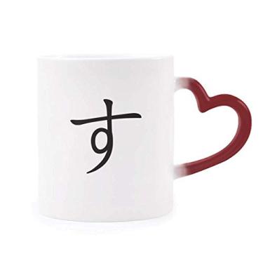Imagem de Caneca Japonesa Hiragana Personagem SU Sensível ao Calor Caneca de Grés Mudança de Cor Vermelha