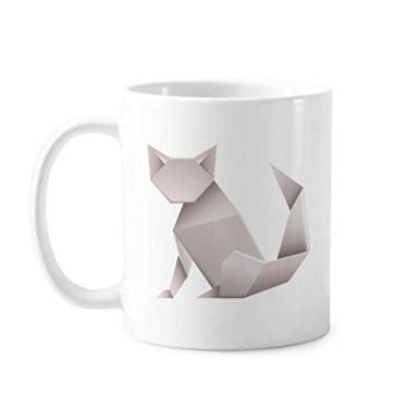 Imagem de Caneca geométrica com estampa de gato abstrata origami cerâmica café porcelana louça