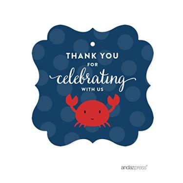 Imagem de Etiquetas de presente Andaz Press Birthday Fancy Frame, Nautical Crab