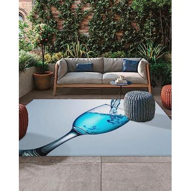 Imagem de Savannan Tapete de área externa, absorvente de cálice de vinho azul fácil de limpar, tapete antiderrapante para sala de jantar, quintal, deck, pátio 1,2 x 1,8 m