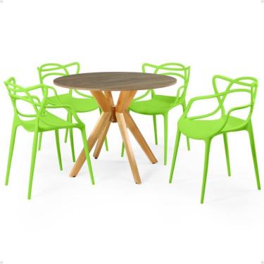 Imagem de Conjunto Mesa De Jantar Redonda Marci Natural 100cm Com 4 Cadeiras Allegra - Verde