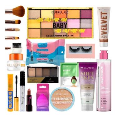 Imagem de Kit De Maquiagem Completo Limpeza De Pele Gloss Pincel
