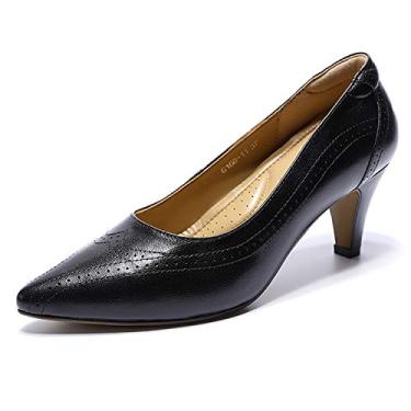 Imagem de Mona flying Sapato social feminino de couro, salto médio, bico fino, para escritório, Preto - 4, 40