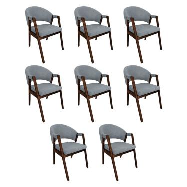 Imagem de Kit 8 Cadeiras De Jantar Madeira Maciça Natural Premium Helen Linho Cinza