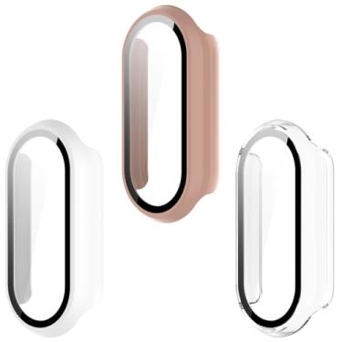 Imagem de Pacote com 3 capas protetoras de tela para Mi Band 8, capa compatível com Mi Band 8 (rosa + branco + transparente)