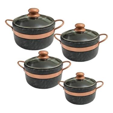 Imagem de Jogo de Panelas de Pedra Sabão Tampa de Vidro 1,5, 2, 3 e 4 Litros com Pegador Exclusivo