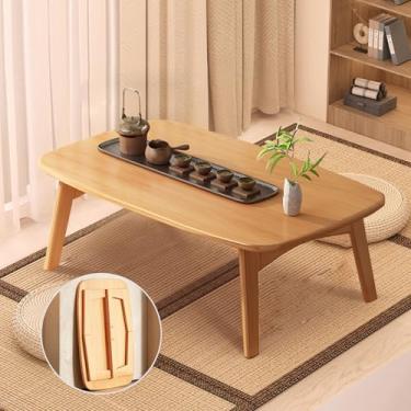 Imagem de rzoizwko Mesa de centro japonesa dobrável de madeira de bambu, mesa de café Kotatsu, mesa de tatame para sentar no chão, mesa baixa de estilo japonês (madeira original, 80 x 30 x 34 cm)
