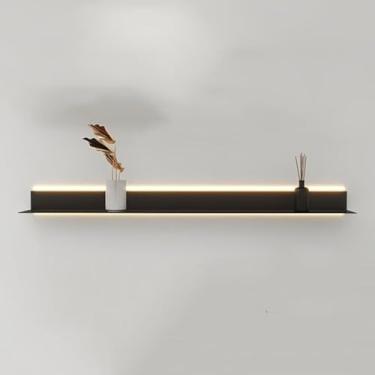 Imagem de Prateleiras montadas na parede com luzes LED, prateleiras flutuantes, prateleiras emissoras de luz montadas na parede de metal, expositor iluminado para banheiro de bancada de barra de entra