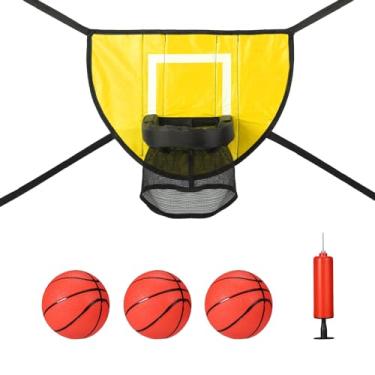 Imagem de lasuroa Conjunto de acessórios de cesta de basquete trampolim, gol de basquete para trampolim com 3 mini basquete e 1 bomba, acessórios de jogo de basquete à prova d'água para todas as idades