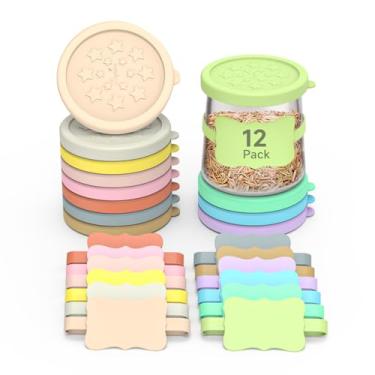 Imagem de Sophico Tampas de pote de iogurte de silicone Oui, pacote com 12 tampas à prova de vazamento, adequadas para frascos de vidro Yoplait de 142 g com etiquetas de silicone reutilizáveis, herméticas,