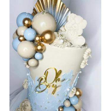 Imagem de Gold Acrylic Oh Boy Cake Topper,Baby Boy Cake Topper Baby Shower Cake Decorations for Baby Shower Cake Decor Baby Boy Shower Decorations Baby Cake Decorations