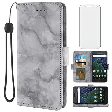 Imagem de Asuwish Capa compatível com Moto G5 Plus e protetor de tela de vidro temperado, compartimento para cartão, suporte, carteira de mármore, capas de telefone para Motorola MotoG5Plus G5+ G 5 5+ 5G G5plus