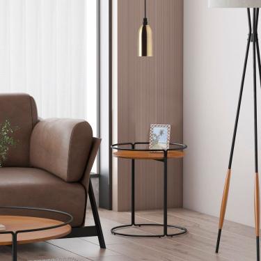 Imagem de Mesa Lateral Arcos Design Exclusivo Redonda Preto/Nozes