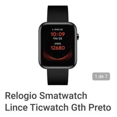 Imagem de Relógio Unissex Lince Smartwatch Ticwatch Gth Preto Pulseira Silicone