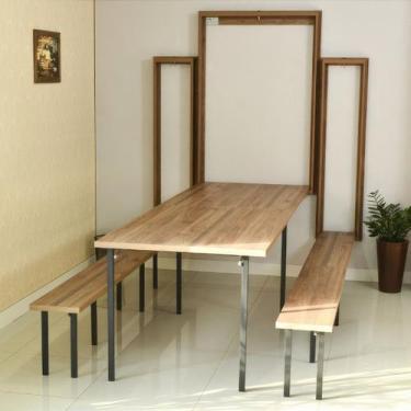 Imagem de Kit Mesa Dobrável Retrátil De Parede 13 Lugares Com Bancos(2,75m) - Op