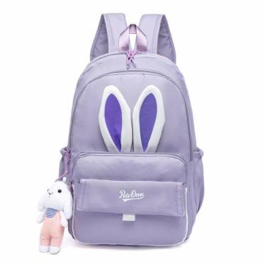 Imagem de Mochila Bolsa Feminina Polo One Escolar Infantil Reforçada Lilás Coelh