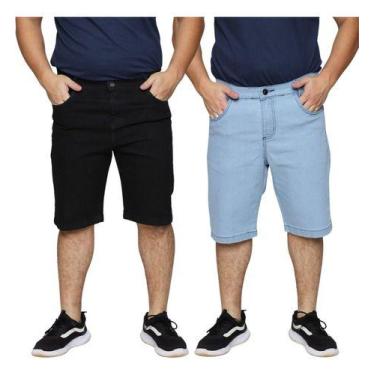 Imagem de Kit 2 Bermuda Jeans Tradicional Masculina Slim Plus Size Premium Algod