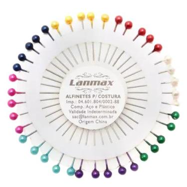 Imagem de Alfinete de Costura  Artesanato Cabeça de Pérolas Coloridas em Disco -