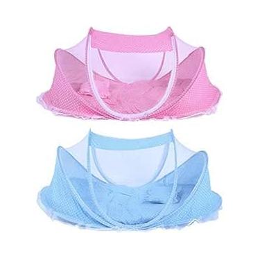 Imagem de Berço Mosquiteiro Portátil com Música e Zíper – Proteção e Conforto para Bebês toca músicas seu bebê com conforto para viagens e passeios CORES (AZUL,ROSA).