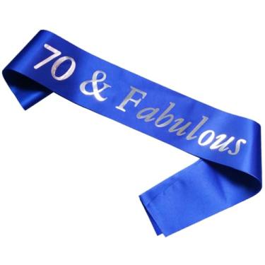 Imagem de Faixa de aniversário de 70 anos, 70 e fabulosa faixa de festa, suprimentos de aniversário de 70 anos, brinde a 70 anos 70 anos decorações de aniversário e suprimentos, Blue Sash